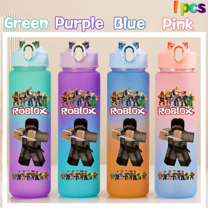 Roblox Anime Cartoon Straw Drink Bottle 750ml Gradient Color Water Cup Game Student Daily Necessities Gourde Boy Holiday Gift