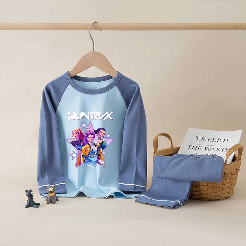 Kids' K-Pop HUNTRX Cotton Pajama Set: Long Sleeve Sleepwear for Girls & Boys