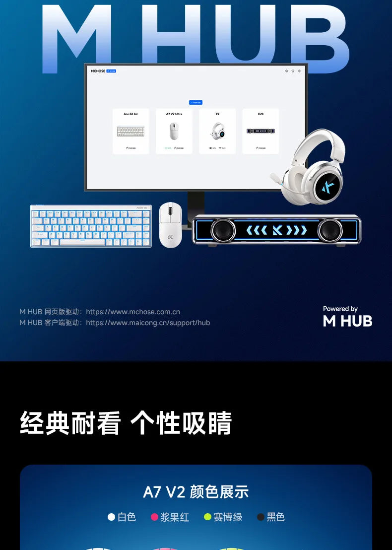 New Mchose A7 & A7v2 Advanced Lightweight Wireless Mouse Tri-Mode Connection Gaming Office Mouse Christmas Gift For Boys