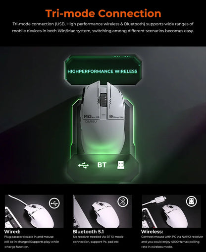 Dareu A980ProMax 8Khz Wireless Wired Mouse Tri-Mode AIM-750 30000 DPI Rechargeable TFT Display for PC Laptop Gamer