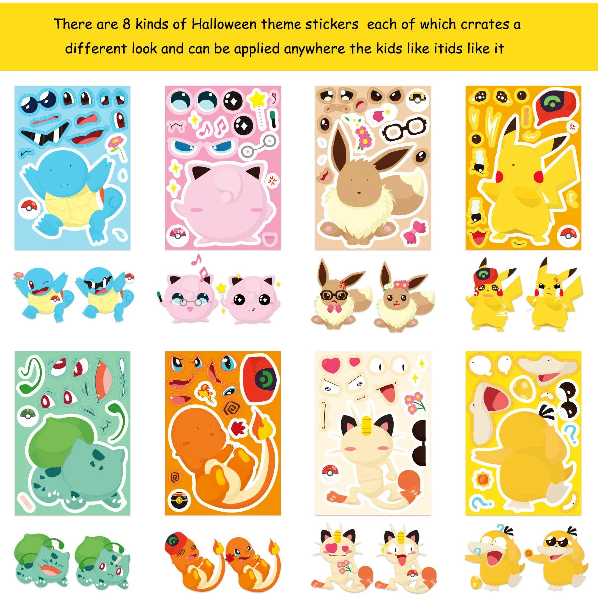 16Sheets Pokemon Puzzle Make a Face Stickers Pikachu Diy Cartoon Decal Assemble Jigsaw Children Gift Toy Party Favors for Kids