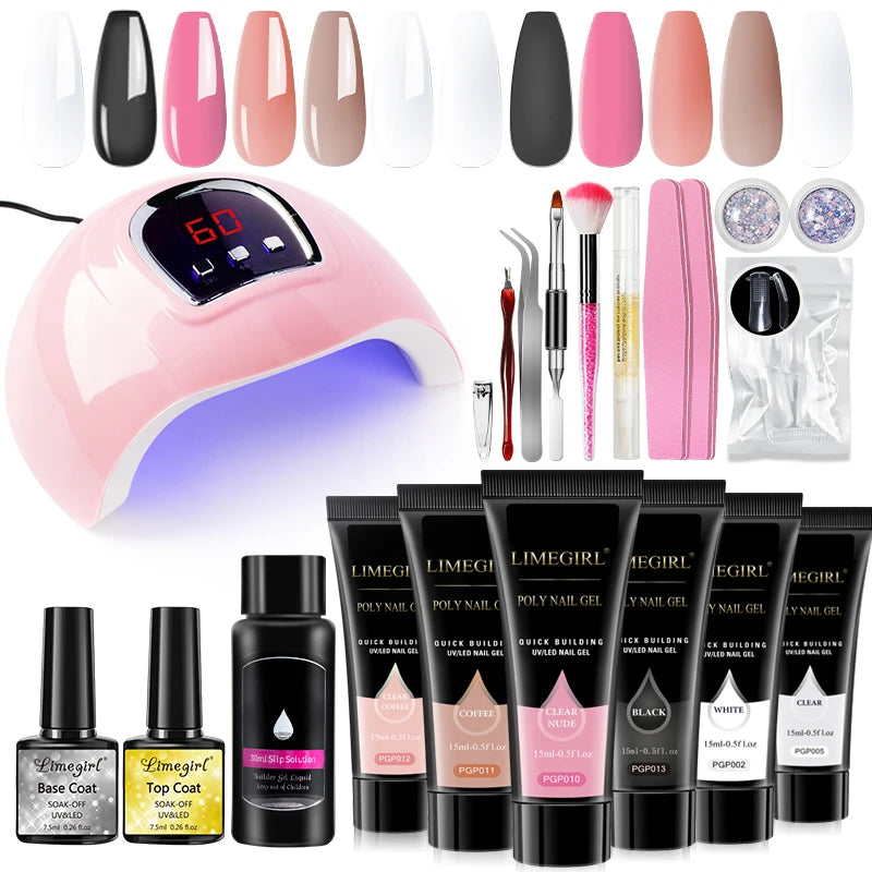 LIMEGIRL Acrylic Manicure Kit UV LED Light Semi-Permanent Gel Varnish Kit Gel Extension Nail Kit Dryer Soak Manicure Tool Kit