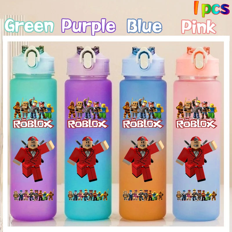 Roblox Anime Cartoon Straw Drink Bottle 750ml Gradient Color Water Cup Game Student Daily Necessities Gourde Boy Holiday Gift