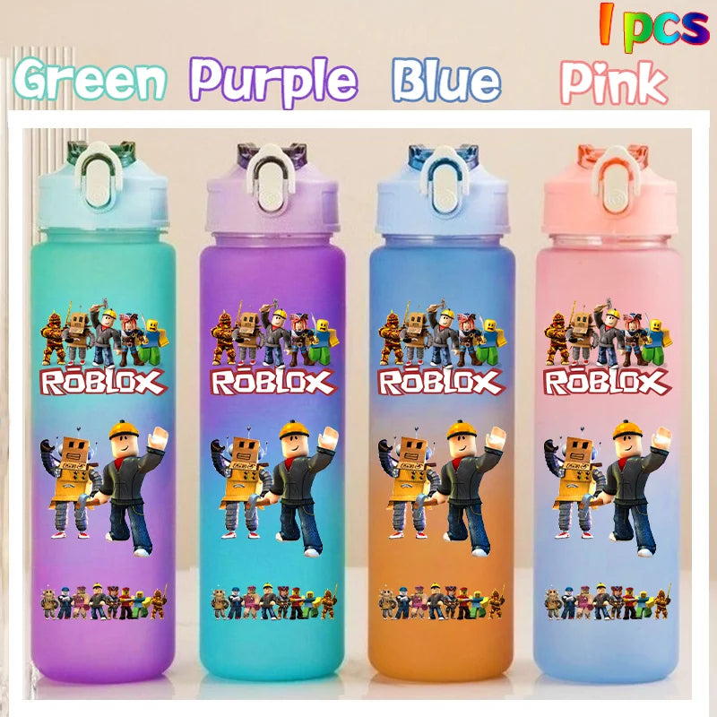 Roblox Anime Cartoon Straw Drink Bottle 750ml Gradient Color Water Cup Game Student Daily Necessities Gourde Boy Holiday Gift