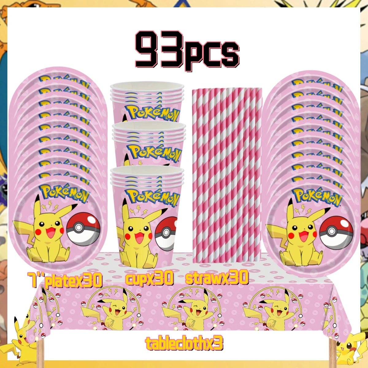 Pink Pokemon Birthday Party Decoration Disposable Tableware Set Pikachu Tablecloth Cup Plate Baby Shower Kids Diy Party Supplies