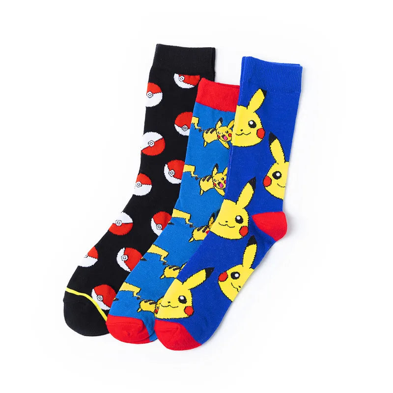 1/3/4 Pairs Pokemon Men's Fashion Trend Long Socks Cartoon Anime Figure Pikachu Eevee Gengar Unisex Athletic Harajuku Socks