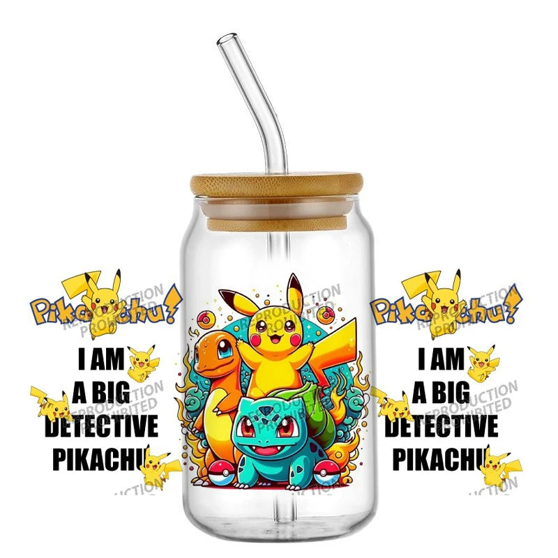 26 New cute Styles Cartoon Pokemon Friends 16oz UV DTF 3D Phone Sticker Decals Wraps Glass Can Cups Creative Craft DIY Gifts