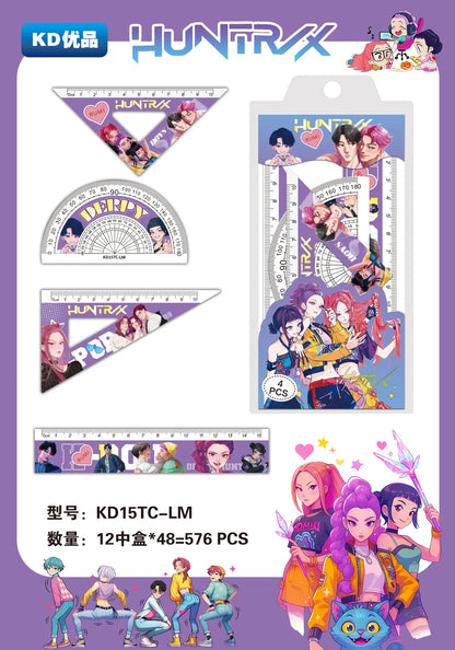 2026 Hot Anime Girls Group Stationery Set Ruler Triangle Protractor Stationery Gift Set for Students School Supplies