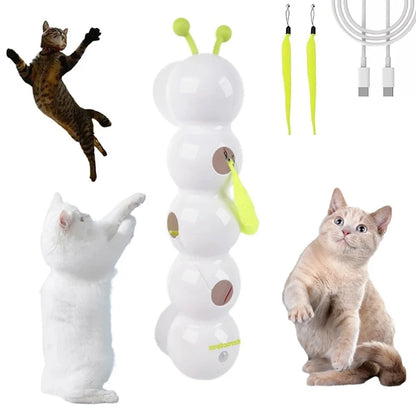Sensor Automatic Cat Feather Toy USB Rechargeable Interactive Fluffy Tail Teaser with Suction Cup Automatic Cat Toy for Indoor