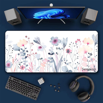 Watercolor Floral Extended Mouse Pad: Non-Slip Large Desk Mat for Office & Gaming