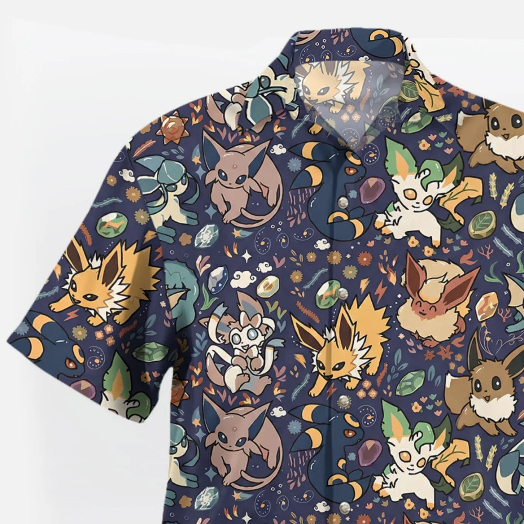 Midnight Eevee Evolutions Pokemon Hawaiian Shirt Summer Sports Leisure Dry Quickly Men's T-Shirt Kid's Clothing Tee Y2k Woman