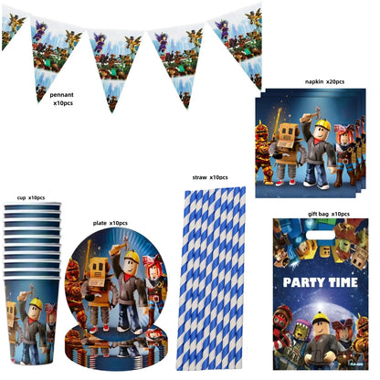 Roblox Boy Kids Set Birthday Party Decorations Tableware Tablecloth Cup Plate Napkin Bags Baby Shower Roblox Party Favor Kits