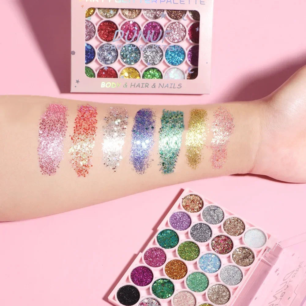 24Colors Body Face Glitter Gel Palette Waterproof Eye Hair Loose Sequins Eyeshadow Multifunctional Party Deco Makeup Cosmetics