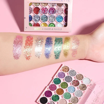 24Colors Body Face Glitter Gel Palette Waterproof Eye Hair Loose Sequins Eyeshadow Multifunctional Party Deco Makeup Cosmetics