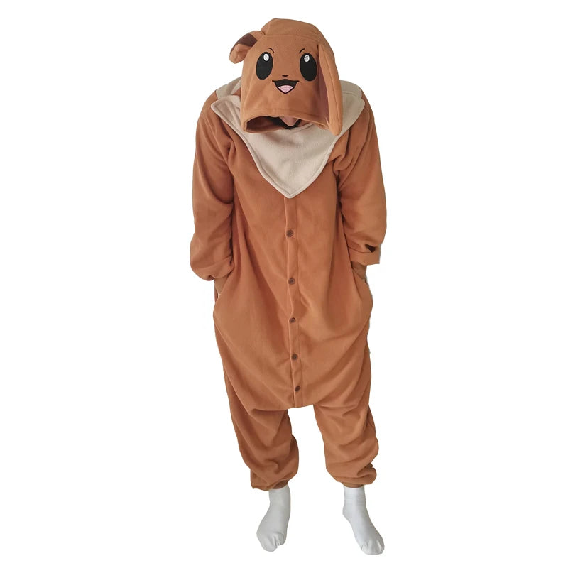 Eevee Costume Pajamas Cosplay Onesie New Year Gift Christmas Women Men Full Body Whole One-Piece Kigurumi Anime Full Body Pijama