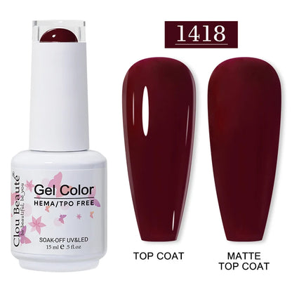 Clou Beaute 15ml Red Color Gel Polish Vernis Semi Permanent UV Varnish Gel Nail Polish Hema TPO Free Nails Art Manicure TOP BASE