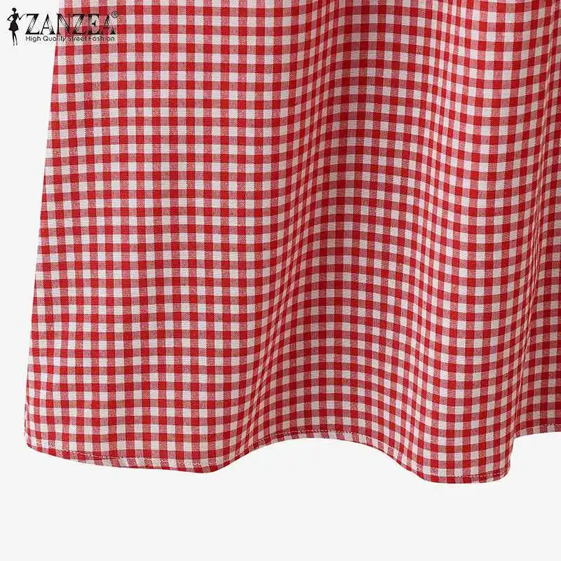 ZANZEA Summer Plaid Checked Sundress Bohemain Holiday Dresses Women Elegant O Neck Sleeveless Dress Casual Baggy Work Vestidos