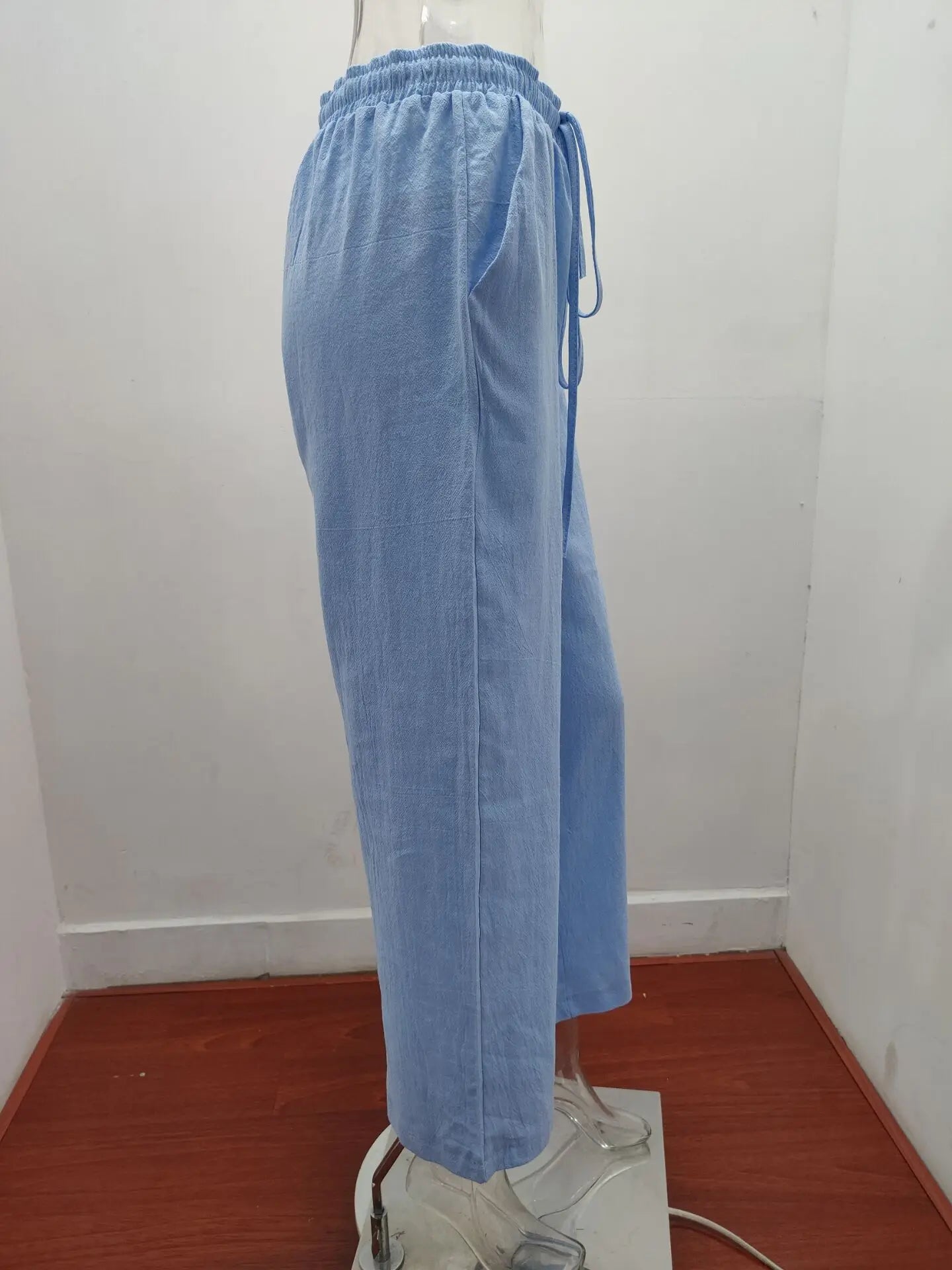Loose Linen-Blend Wide Leg Casual Pants: Breathable Drawstring Summer Trousers