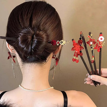 Retro Red Flower Hair Stick.