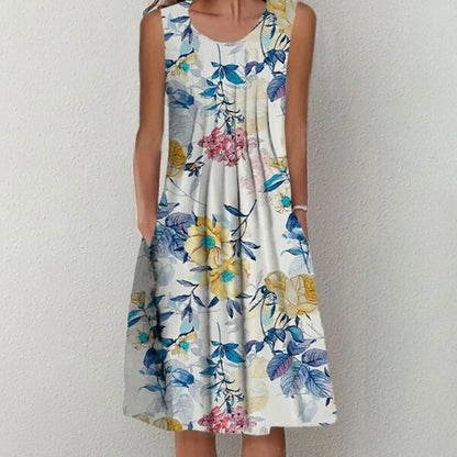 icevoolen Elegant Loose Midi Dress: Casual Short Sleeve Printed Summer Gown