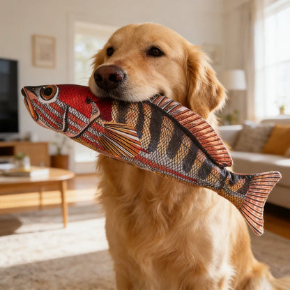 Pet Chew-Resistant Plush Interactive Toy with Sound, Cartoon Fish Shape, Suitable for Large, Medium, and Small Pets Like Cats and Dogs, Double-Layer Fabric, Built-In Airbag