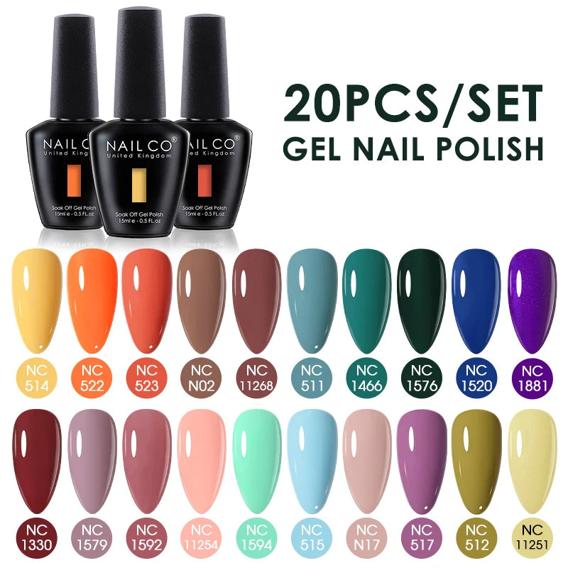 NAILCO 15ml 30/20/10pcs/Set UV Gel Nail Polish Semi Permanent Esmalte Vernis LED Gel Varnish Soak Off Nail Art All For Manicure