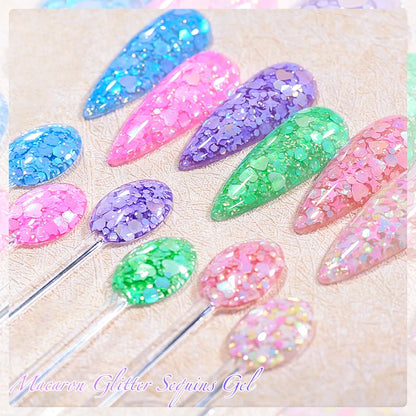 MEET ACROSS 6Pcs/Set 8ml Macaron Glitter Sequins Nail Gel Polish Heart diamond Shaped Nart Art UV Gel Varnish For Manicure