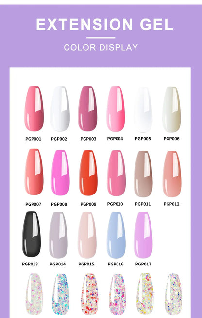 Poly Extension Gel Nail Kit 14 PCS 15ML Quick Building UV/LED Gel with Slip Solution and Nails Art Lamp  for Beginner Manicure