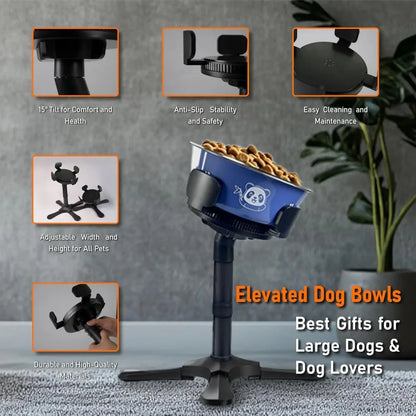 Adjustable Elevated Dog Bowl Stand with Non-Slip Base 3 Height Tilt Settings 14-24.5cm Bowls Stainless Steel Dish for Dogs Cats