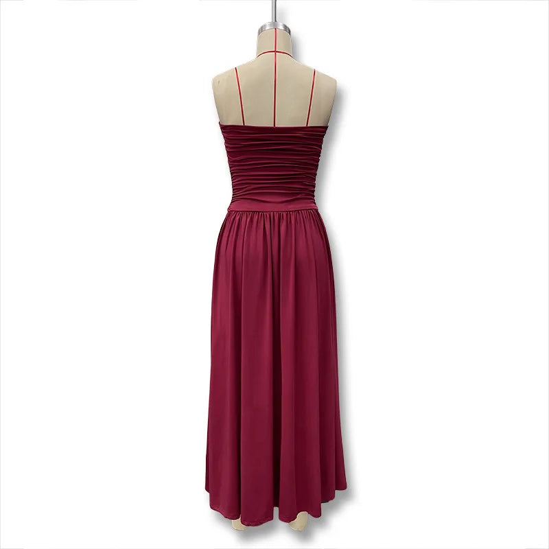 2026 Summer Fashion Solid Color Strapless Strapless Sleeveless Lady Long Dress New Elegant Sexy Slimming Pleated Women's Dresses