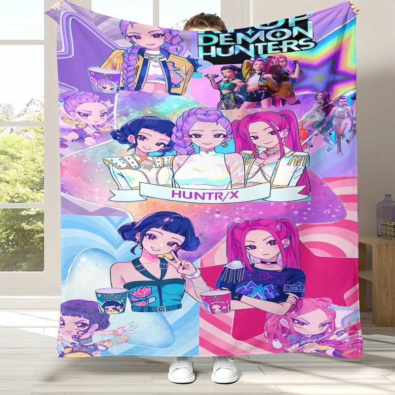 K-Pop Demon Hunters Golden Saja Boys Flannel Blanket,Ultra Soft Warm Plush Throw for Home Bedroom Bed Sofa Cover Office picnic