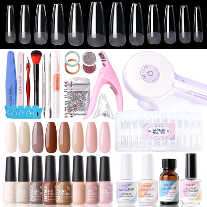8 Colors Gel Nail Polish Kit with 36W UV Light Nail Dryer 504Pcs Coffin Fake Fails Tips and Glue Prep Top Base Coat Manicure Kit
