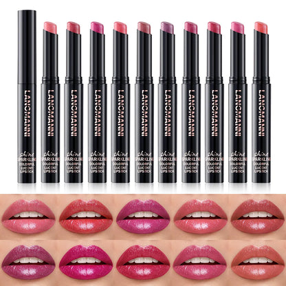 LANGMANNI 10 colors slant mouth pearlescent swivel slant mouth design lipstick single pack lipstick lasting color lip gloss