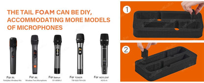 Travel Storage Bag Wireless Microphone Case Compatible with JBL 2 Mic Adjustable DIY Foam for Partybox Mic Portable Bag