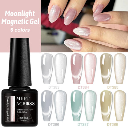 MEET ACROSS 6PCS/SET Cat Magnetic Gel Polish With Magnetic Stick And Box For Nails Semi Permanent Nail Art Gel Varnish Manicure