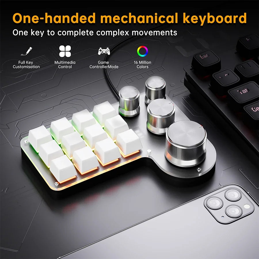 12-Key RGB Macro Mechanical Keypad with 4 Knobs