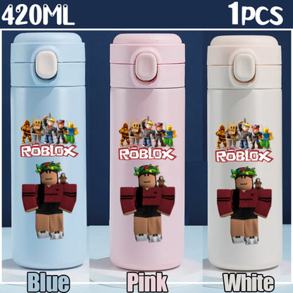 Roblox Anime Water Bottle DynaBlocks 304 Stainless Steel Thermos Cup 420ML Gourde Game Straight Drinking Cup Holiday Gifts