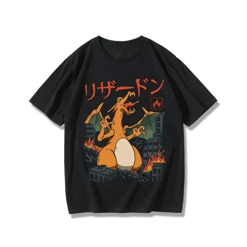 Pokémon Peripheral Products T-Shirt Squirtle Frog Seed Gengar Fire-breathing Dragon Kabi Beast Anime Peripheral Short Sleeve