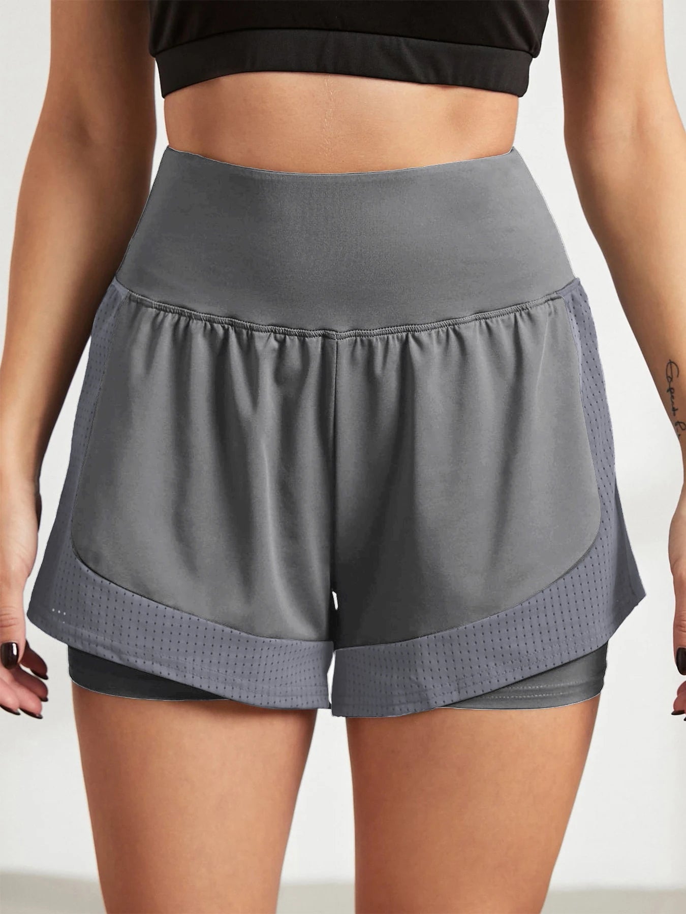 Women's loose sports shorts for running, anti-exposure, quick-dry, outer wear, fake two-piece yoga hot pants