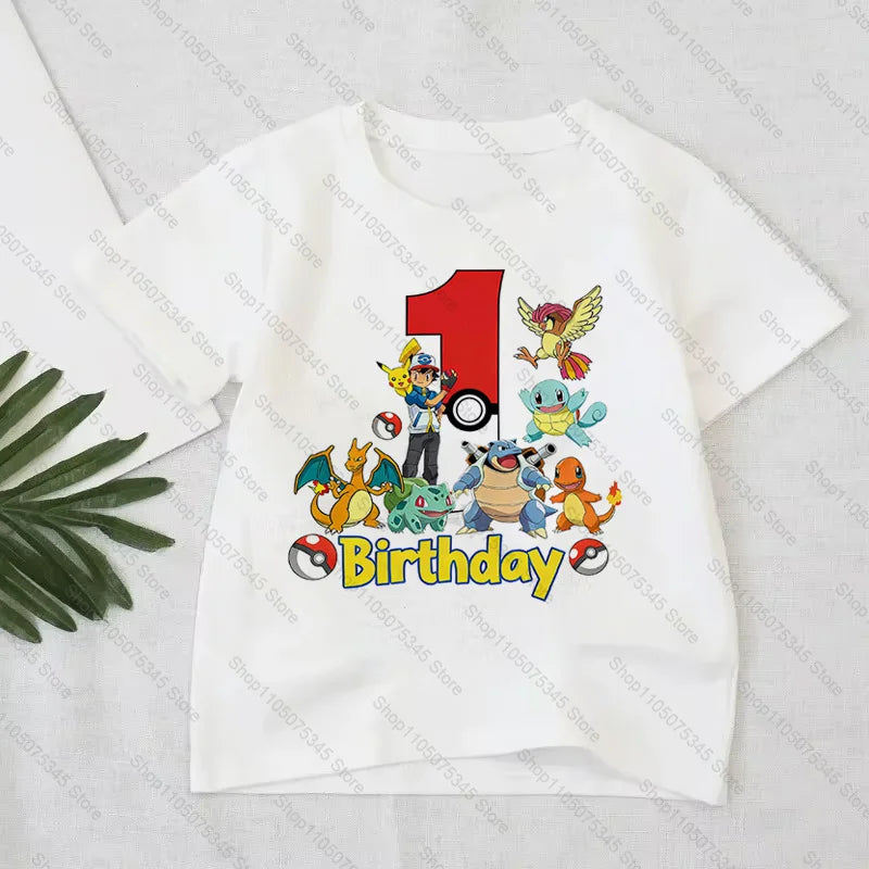 Pokémon Anime Printed T-Shirt Boys Girls Birthday Number 1-10 Clothes Fashion Figure Short-sleeved Kids Summer Birthday Gift