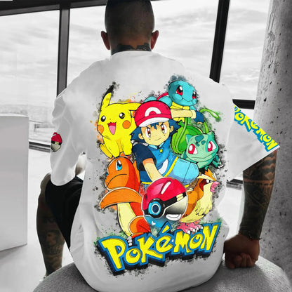 Pokémon Animation Derivatives Ash Ketchum Pikachu Printing T-shirt Men's Women's 2025 Summer Loose Cotton Street Trend Brand Top