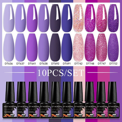 10PCS/Set 7.3ml Hot Pink Red Glitter Gel Nail Polish Soak Off Uv Led Nails Shine Finish For Diy Nail Art Manicure Nail Supplies