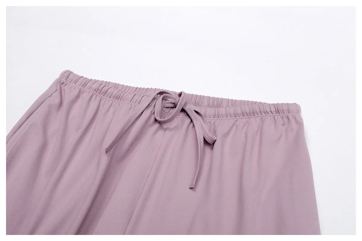 Wide Leg Flared Leggings Women's Fitness Running Pants Drawstring Sports Tights Woman Leisure Nude-Feel Workout Joggers Trouser