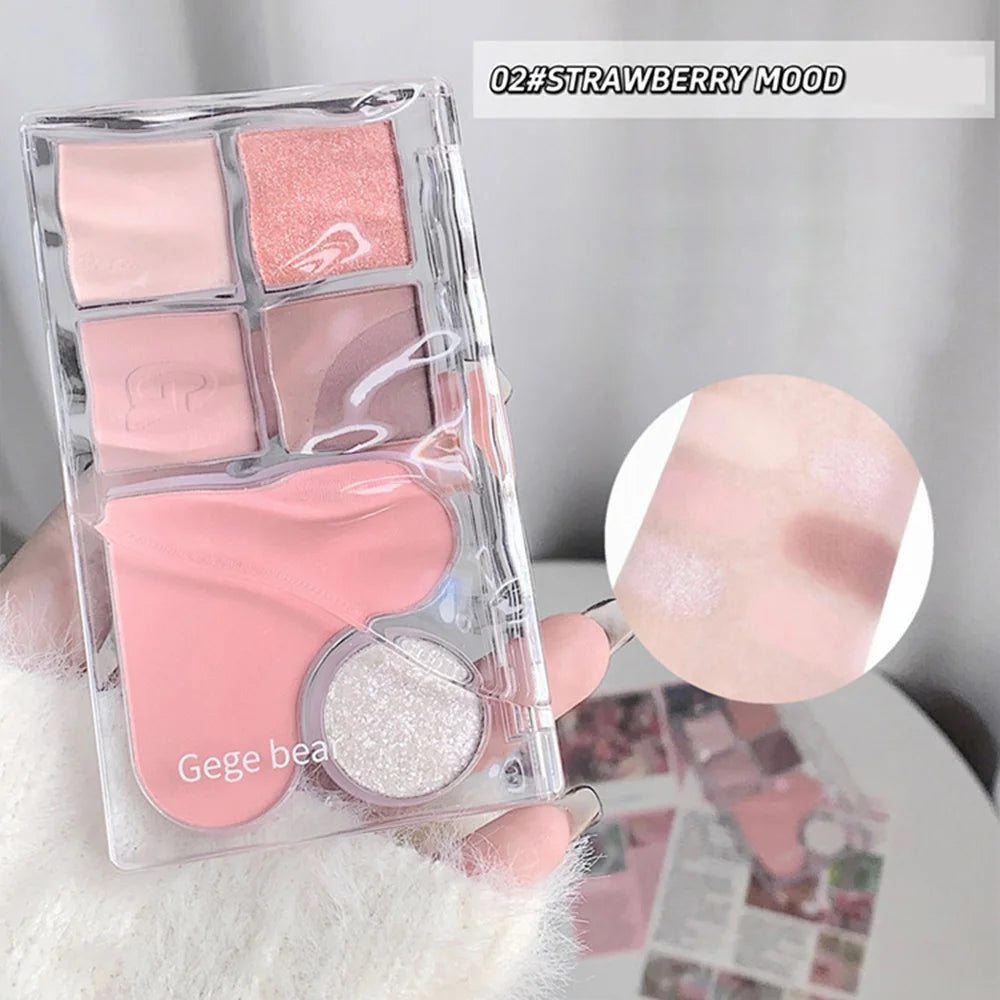 Pinky Heart Gege Bear Eyeshadow Palette Matte Pearlescent Earth Color Sequin Long-Lasting Eyeshadow And Contour Palette
