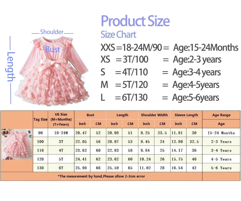 Girls' K-Pop HUNTRX "Butterfly Dreams" Dress: Long Sleeve 3D Applique Tutu Princess Gown