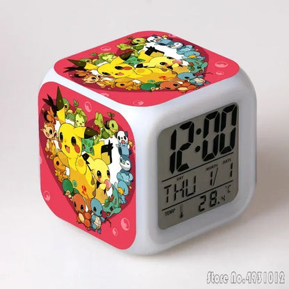 Anime Cartoon Pok é mon Cartoon Alarm Clock Creative Student 8x8x8cm LED Cube with Colorful Light Display Time Week Month