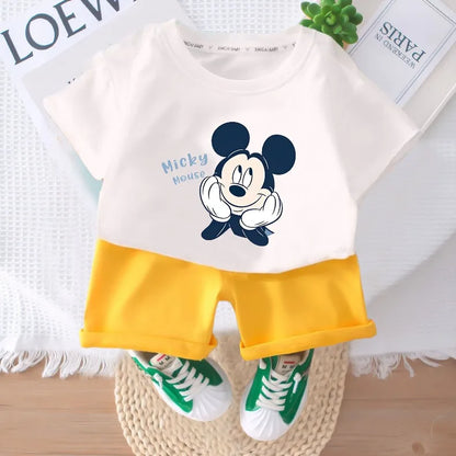 DISNEY Cartoon Printed Boys T Shirt Sets Summer Breathable Kids Short Sleeve Top and Shorts Two Piece Set Child Casual Outfits
