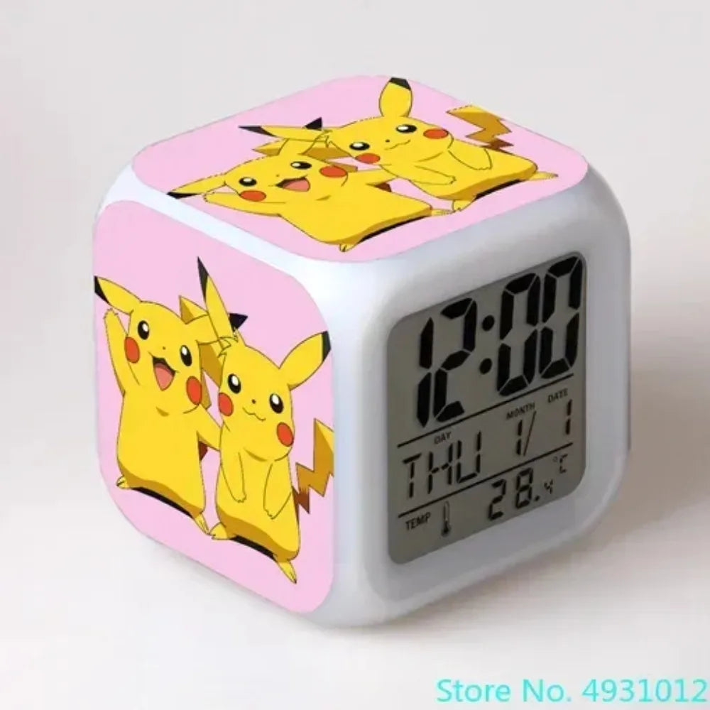 New 8x8x8cm Anime Pokemon Pikachu Electronic Alarm Clock Digital Clock Luminous Watch Color Changing Child Student Figure Gift