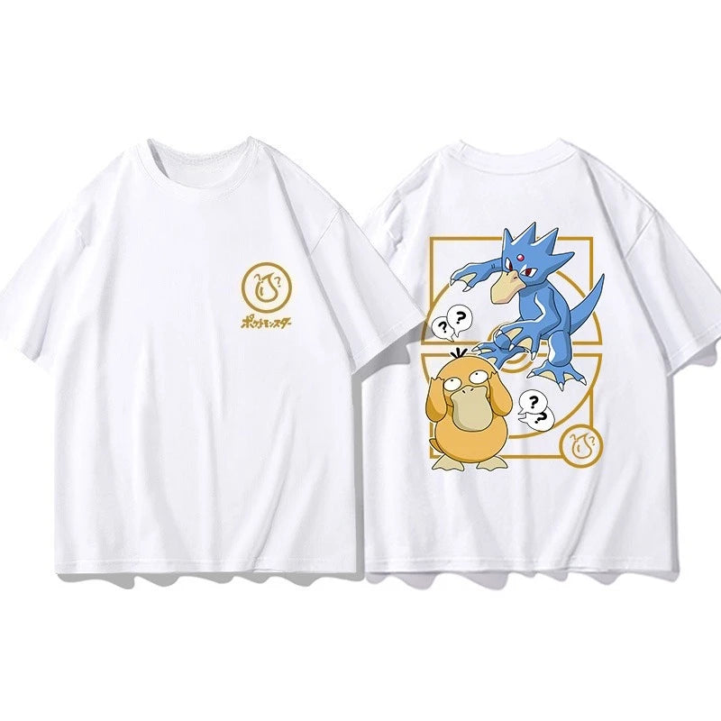Pokémon Joint Peripheral Products Short Sleeve T-Shirt Gengar Psyduck Mewtwo Printed Men's Boys and Girls Summer New Fashion Top