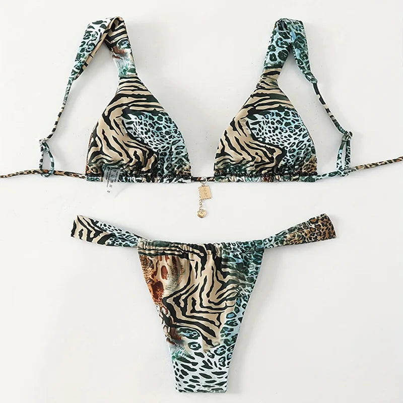 Women Bikini Sexy Leopard Print Swimsuit Bathing Suit 2025 Brazilian Swimwear Two Pieces Swimming Suit Halter Swim Wear Beach